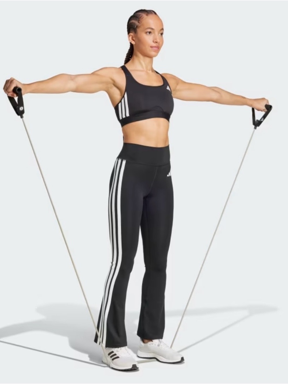 adidas Black Flared Track Pants with White Three-Stripes - Picture 4 of 6